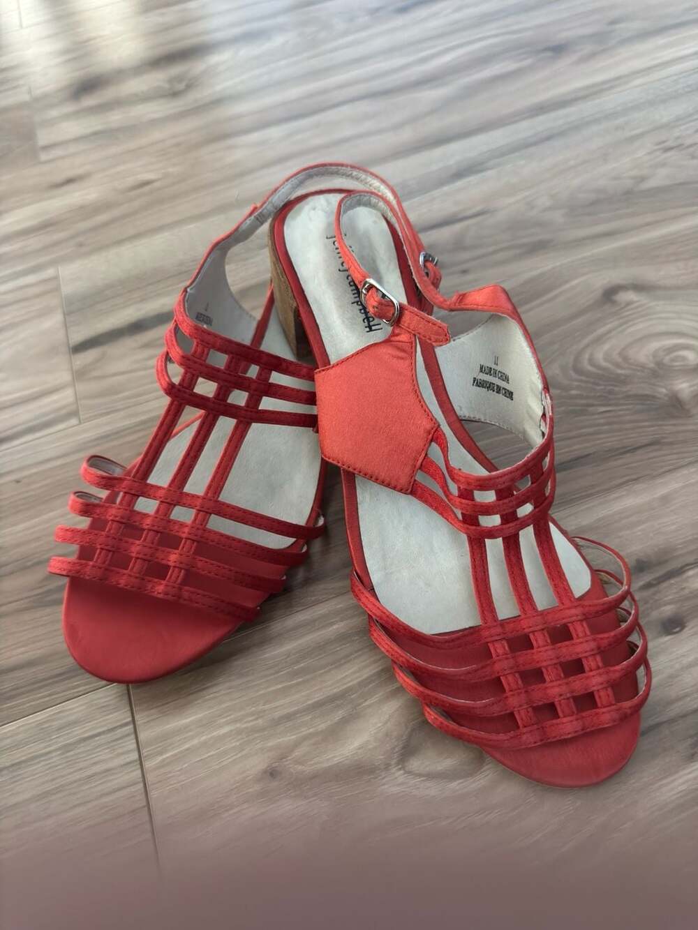 Jeffrey Campbell Red Satin Strappy Slingback Block Heel Sandals